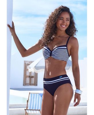 Women's Striped Insert Mid Rise Bikini Swimsuit Bottom