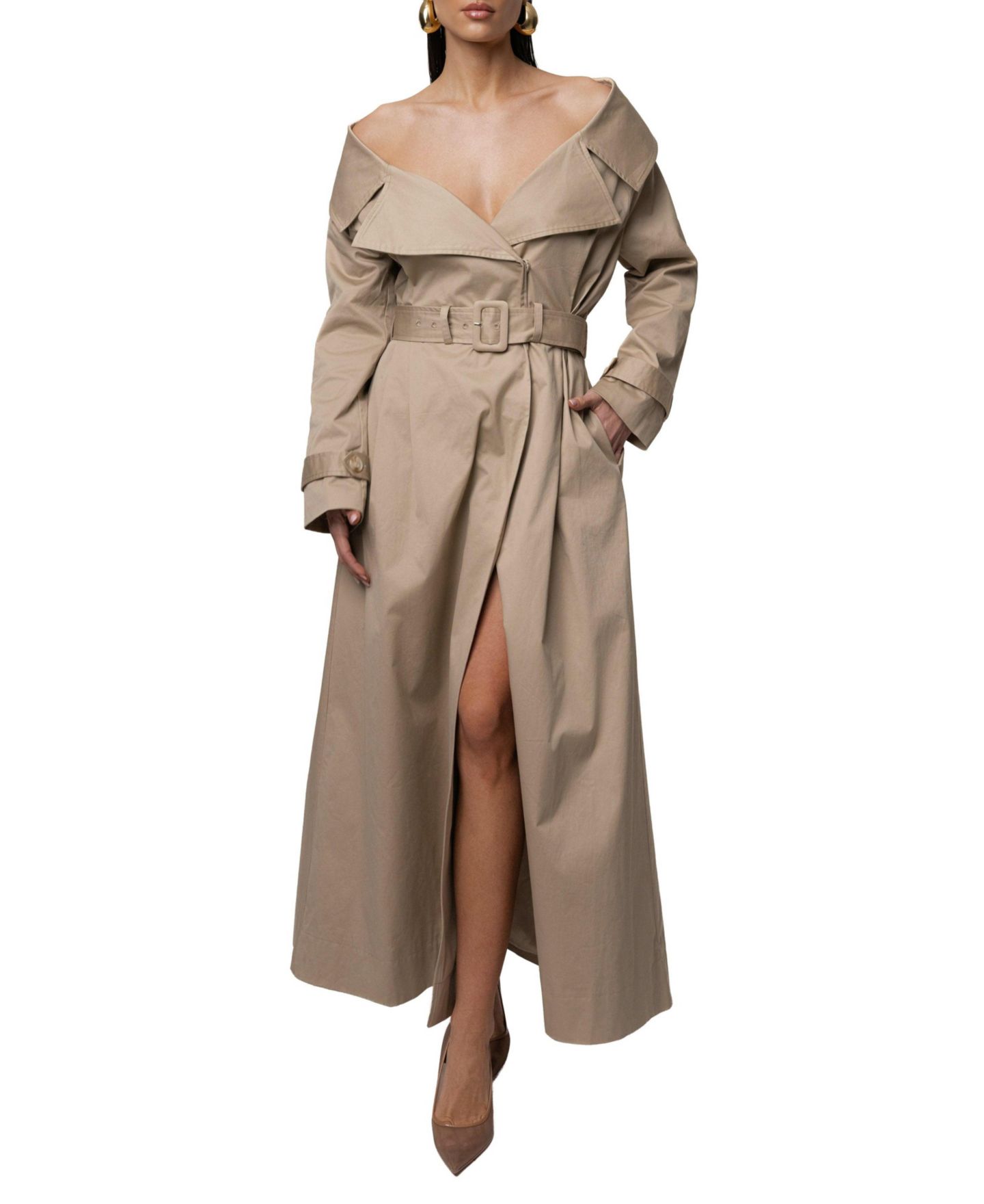 Женское пальто JLUXLABEL Soft Authority Trench, цвет: Серо-бежевый — фото 6