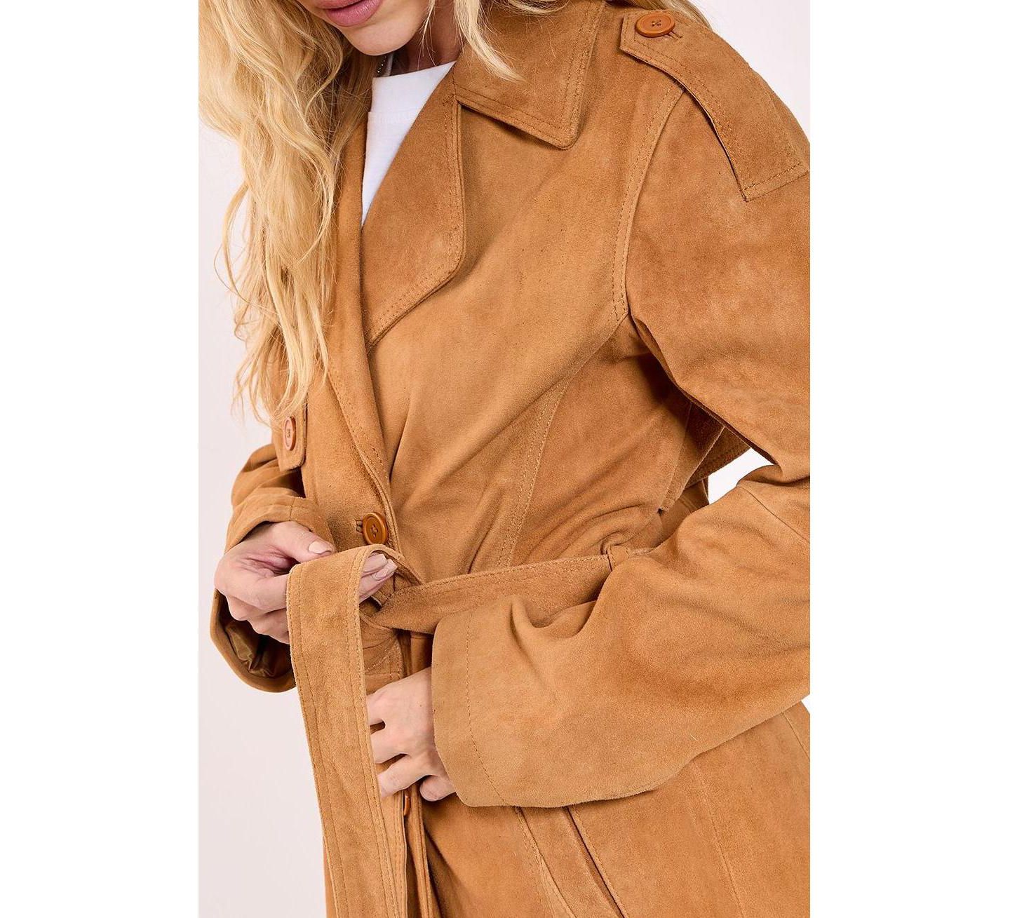 Женское пальто Nasty Gal Real Suede Trench, цвет: Рыжевато-коричневый — фото 8