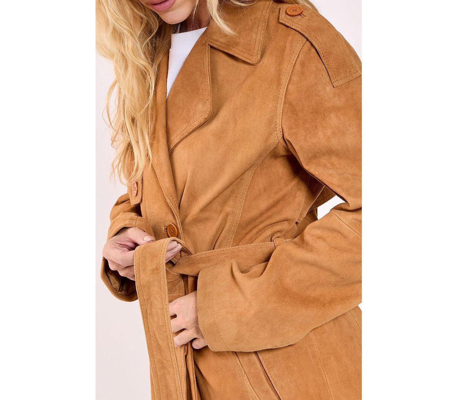 Women's Real Suede Trench Coat