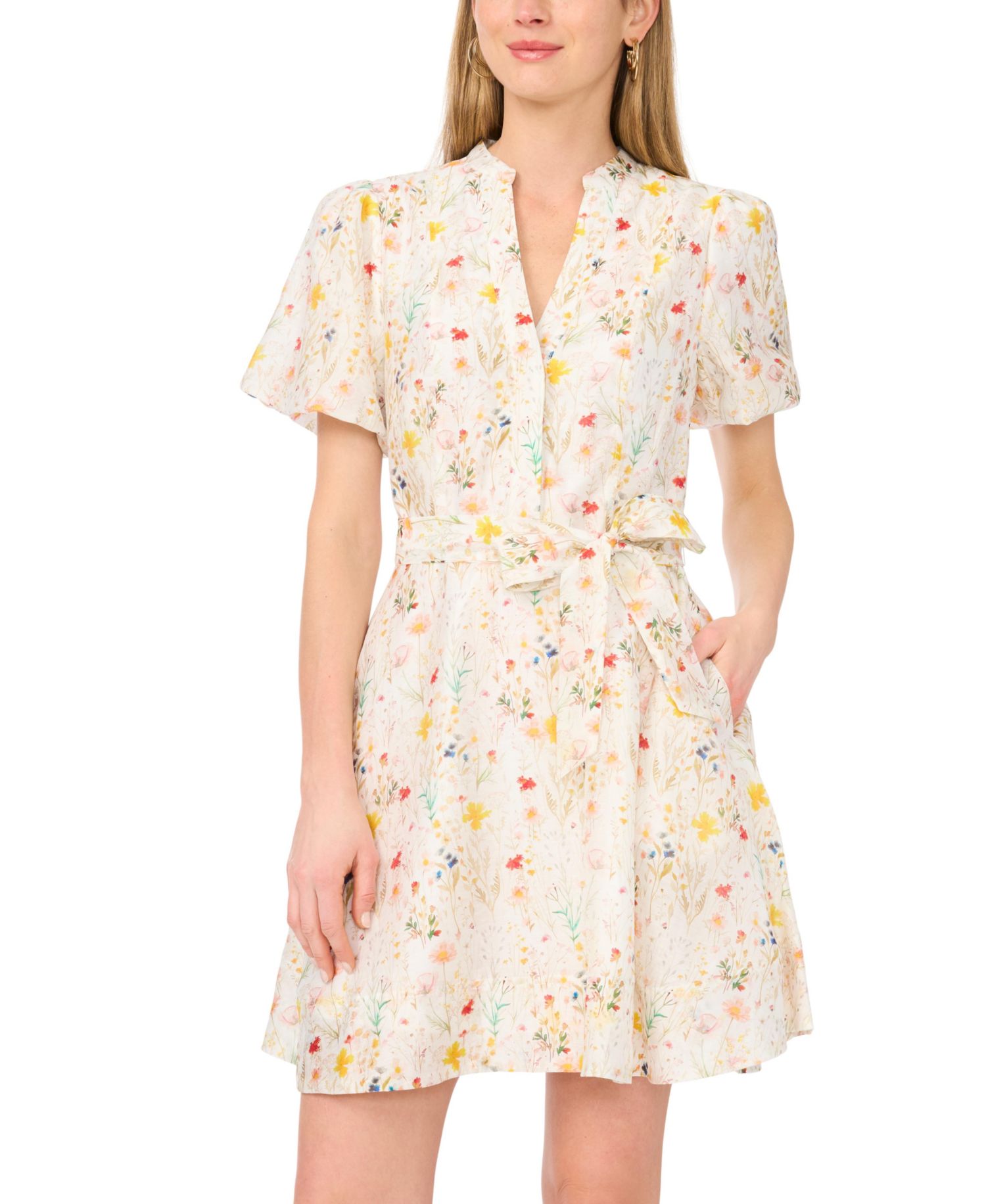 Women's V-Neck Puff-Sleeve Mini Dress