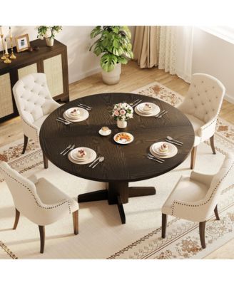 47 Inch Round Dining Table for 4,Farmhouse Wood Kitchen Table, Circle Dinner Table for Kitchen, Living Room, Dining Room