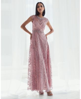 Women's Embroidered Cap Sleeve A Line Gown
