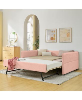 Boucle Full Daybed With Trundle Sofa Bed