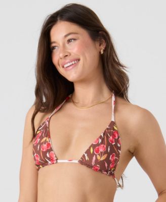 Women's Cherry Printed Reversible Mini Tiki Tri Halter Bikini Top