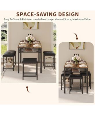 Dining Table Set for 4 with Upholstered Benches and 2 Stools, Small Kitchen Table Chairs Set of 4 for Apartment, Studio, Home and Small Space