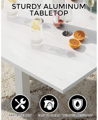 Expandable Patio Dining Table- 31-63in Aluminum Frame with Wood Pattern for 4-6 People