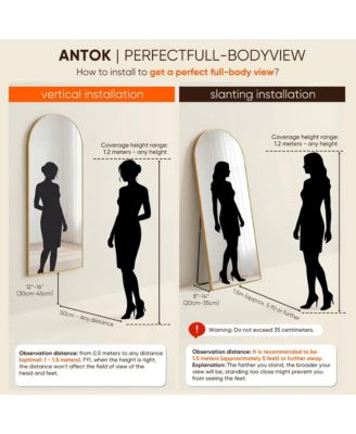 Mirror Floor Mirror, Arch Floor Standing Mirror Freestanding Arch Full Body with Stand for Bedroom, Hanging Mounted for Living Room Cloakroom