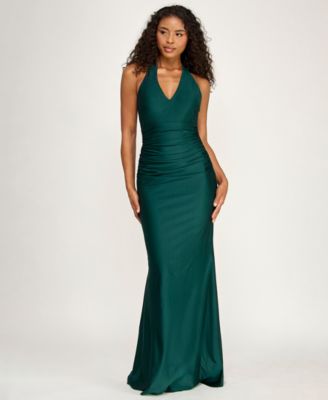 Juniors' Sleeveless Halter V-Neck Long Dress
