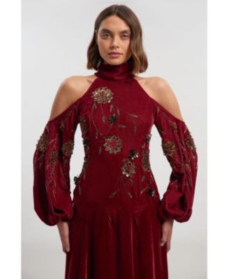 Women's Embroidered High Neck Maxi Dress