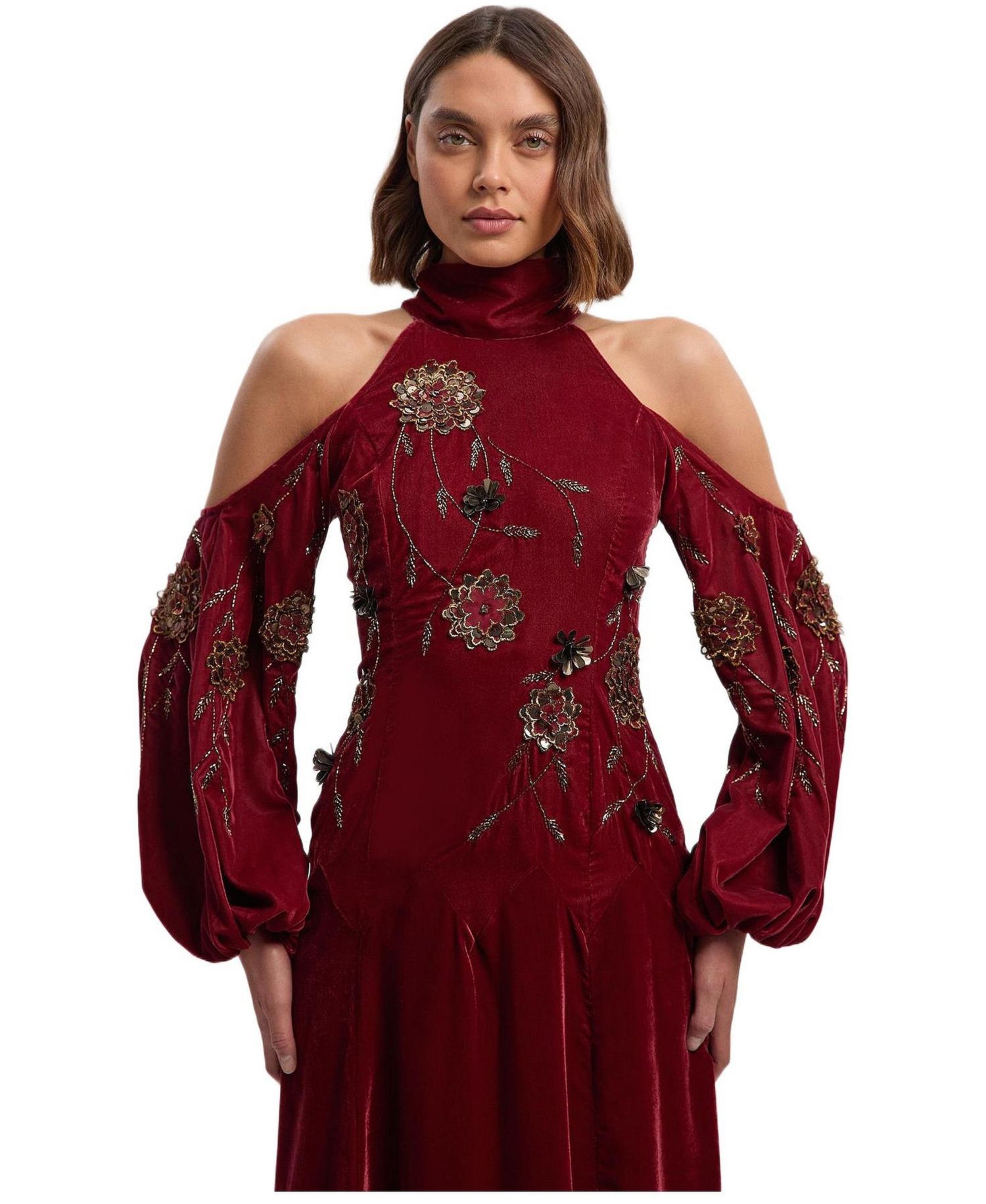 Women's Embroidered High Neck Maxi Dress