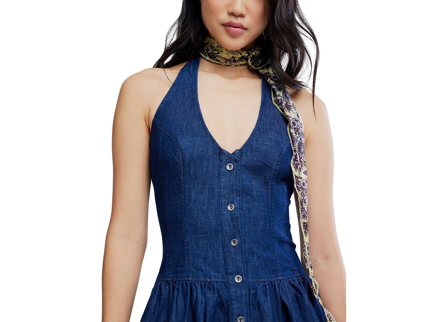 Женское платье Free People Clean Break V-Neck Denim Cotton Mini, цвет: Ночной варёный — фото 3