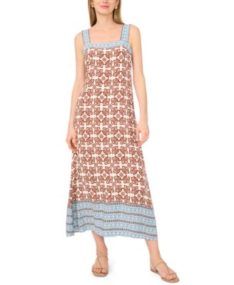Women's Printed Square-Neck Smocked-Back Sleeveless Maxi Dress