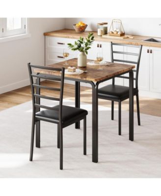3-Piece 2-Person Square Dining Set with Upholstered Chairs