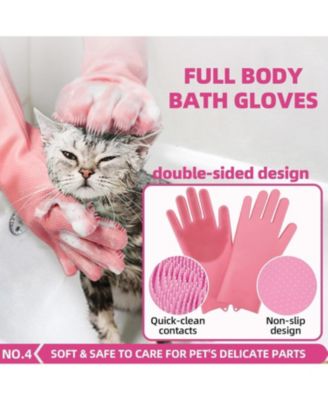 Multi Piece Pet Grooming Kit with Hair Brush, Washing Gloves, Slicker Brush and Shampoo Scrubber