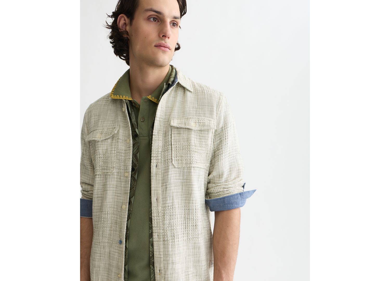 Men's Cotton Melange Waffle Button-Down Shirt