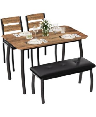 Dining Table Set for 4, Wooden Kitchen Table with Upholstered Bench and 2 Cushion Chairs, Space-Saving Dinette Set for Kitchen, Dining Room