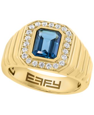 London Blue Topaz (3-1/2 ct. t.w.) and White Zircon (1-5/8 ct. t.w.) Ring in Gold Over Silver