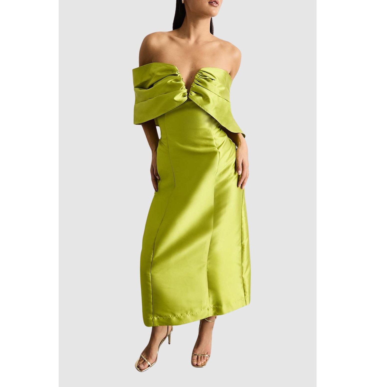 Women's Satin Twill Bardot Midi Dress