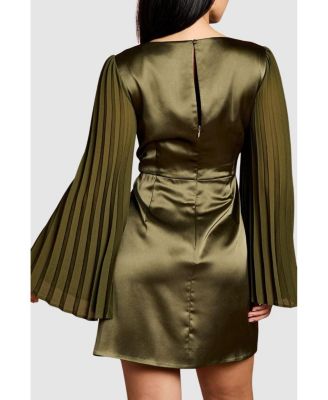 Women's Satin Pleated Flare Mini Dress