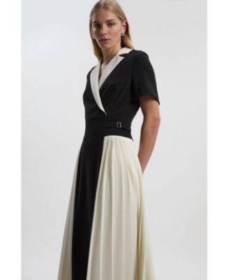 Women's Tailored Crepe Pleated Midi Shirt Dress