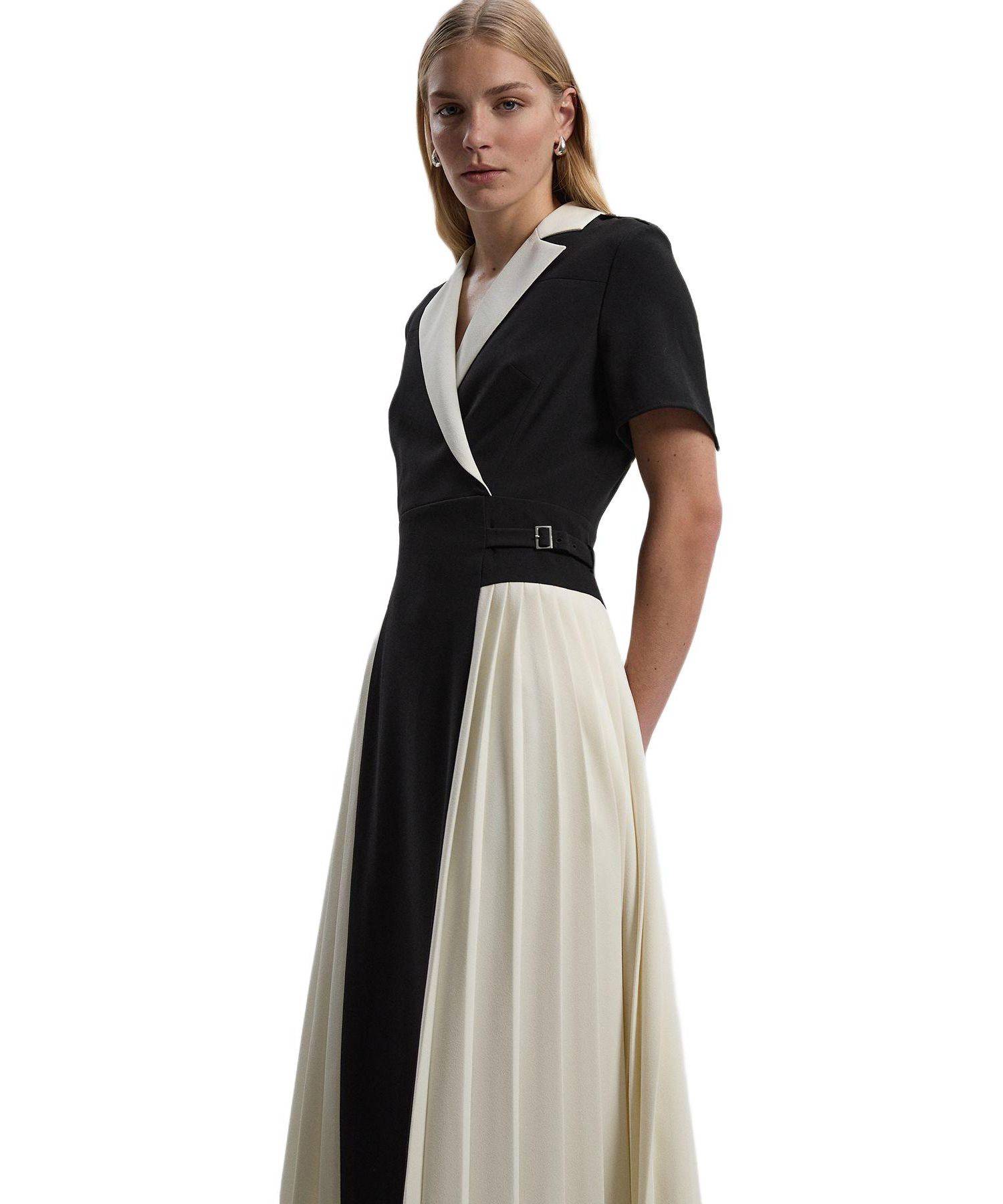 Women's Tailored Crepe Pleated Midi Shirt Dress