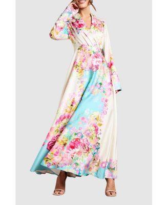 Women's Placement Print Wrap Front Gown