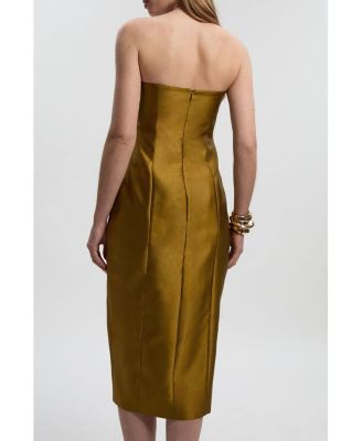 Women's Satin Twill Asymmetric Neck Midi Dress