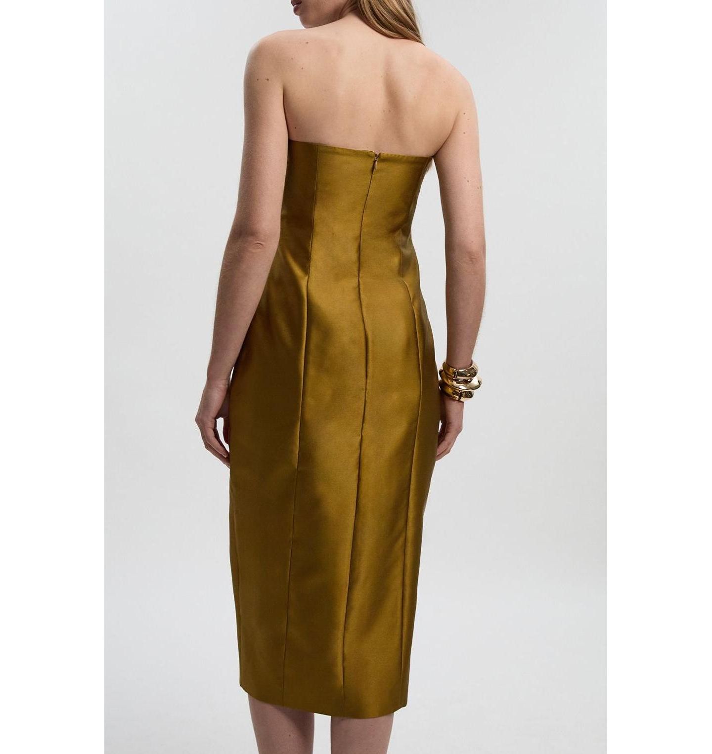 Женское платье Karen Millen Satin Twill Asymmetric Neck Midi, цвет: Золотой — фото 7