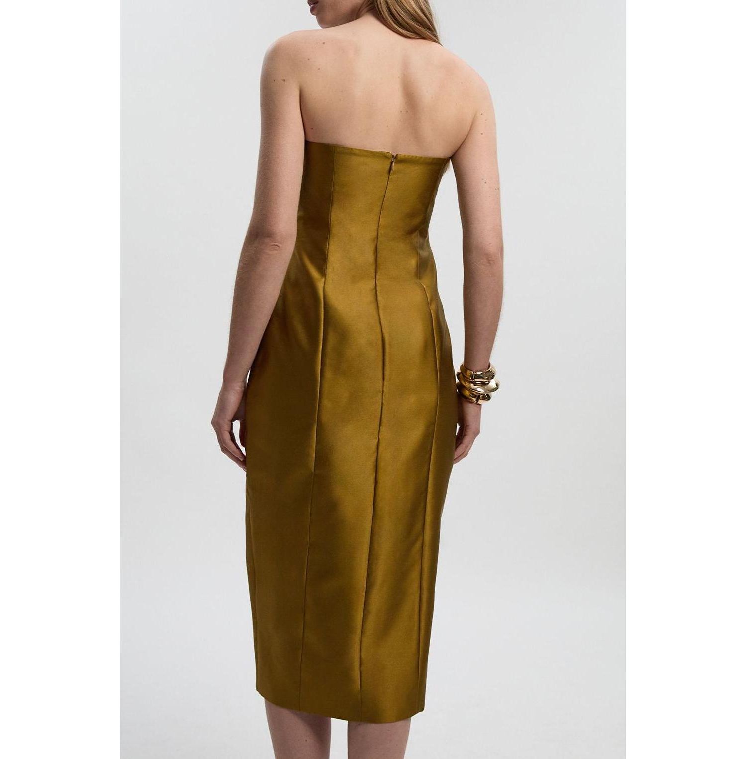 Women's Satin Twill Asymmetric Neck Midi Dress