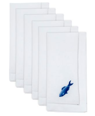 Embroidered Fish Cotton Napkins, Set of 6