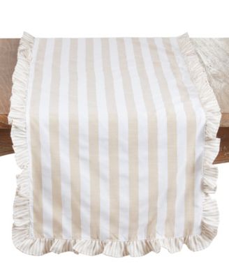 Striped Ruffle Edge Cotton Table Runner, 16" x 72"