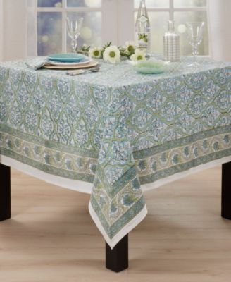 Ornate Floral Border Cotton Tablecloth, 70" x 70"