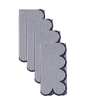 Saro Lifestyle - Striped Cotton Decorative Napkins, Set of 4 Navy Blue