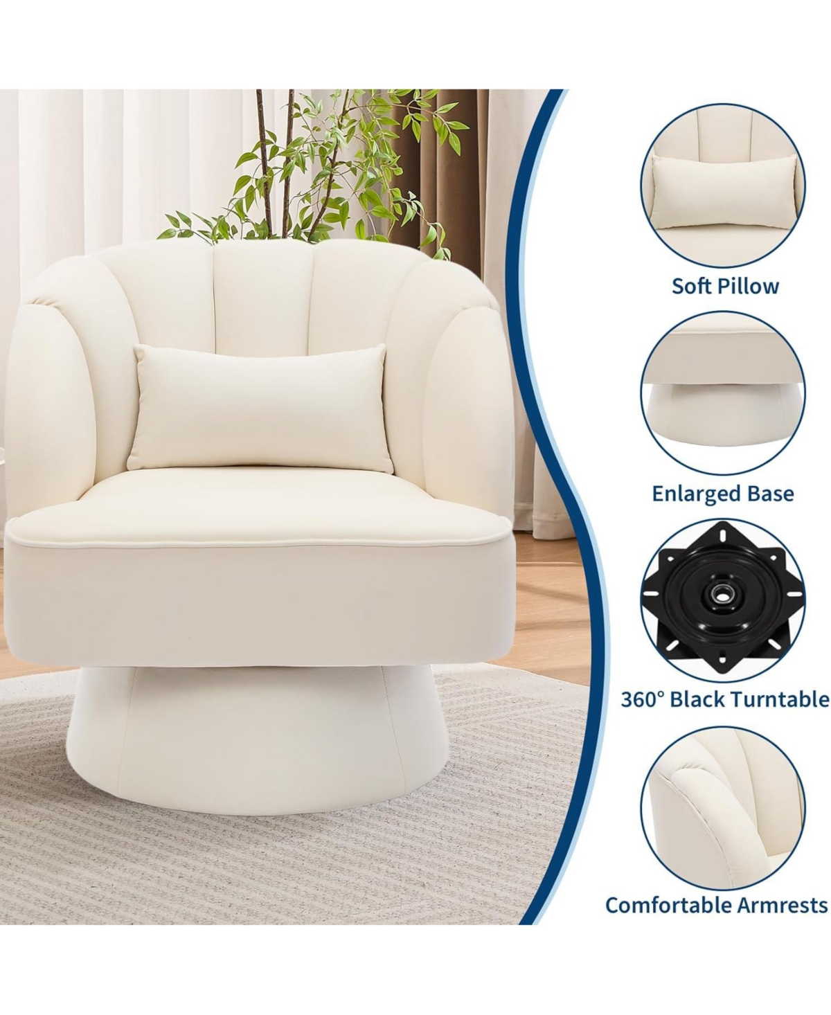 gaomon Modern Swivel Barrel Accent Chair, Upholstered Armchair with Striped Backrest and Plush Padding