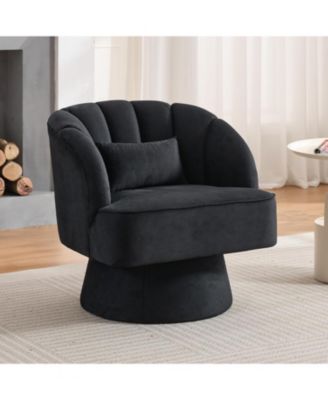 Modern Swivel Barrel Accent Chair, Upholstered Armchair with Striped Backrest and Comfy Round Lounge Chair