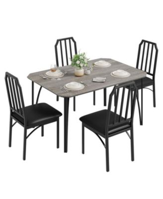 5-Piece 4-Person Modern Dining Table Set with PU Chairs