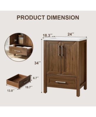 Bathroom Vanity with Ceramic Sink, Bathroom Storage Cabinet with Drawer and 2 Soft Closing Doors, Single Sink Bathroom Vanity with Integral Top