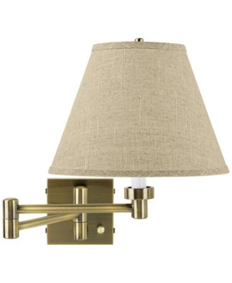 Modern Swing Arm Wall Lamp Antique Brass Plug-In Light Fixture Fine Burlap Empire Shade for Bedroom Bedside Reading