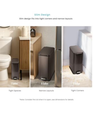 8 Gallon and 3 Gallon Slim Stainless Steel Trash Can Combo Set with Step Pedals and Soft Close Lids