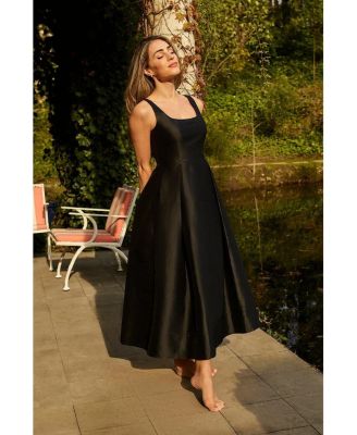 Women's Taffeta Full Skirt Tailored Midi Dress