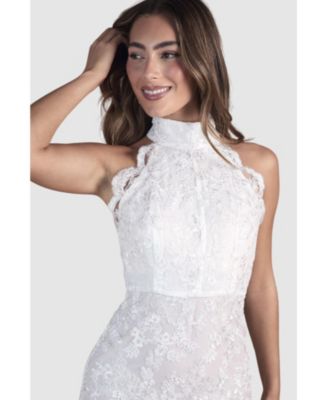 Women's High Neck Mesh Mini Wedding Dress