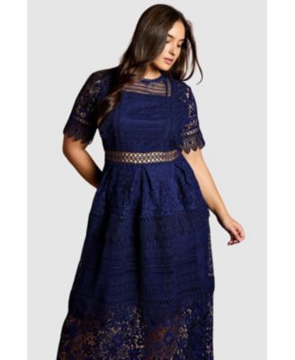 Women's Short Sleeve Lace Midi Dress