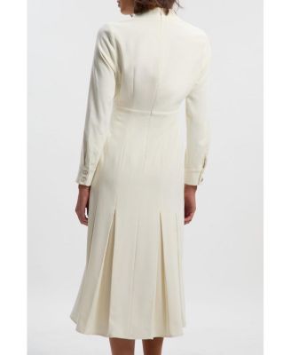 Women's Crepe Buckle Waist Midi Shirt Dress