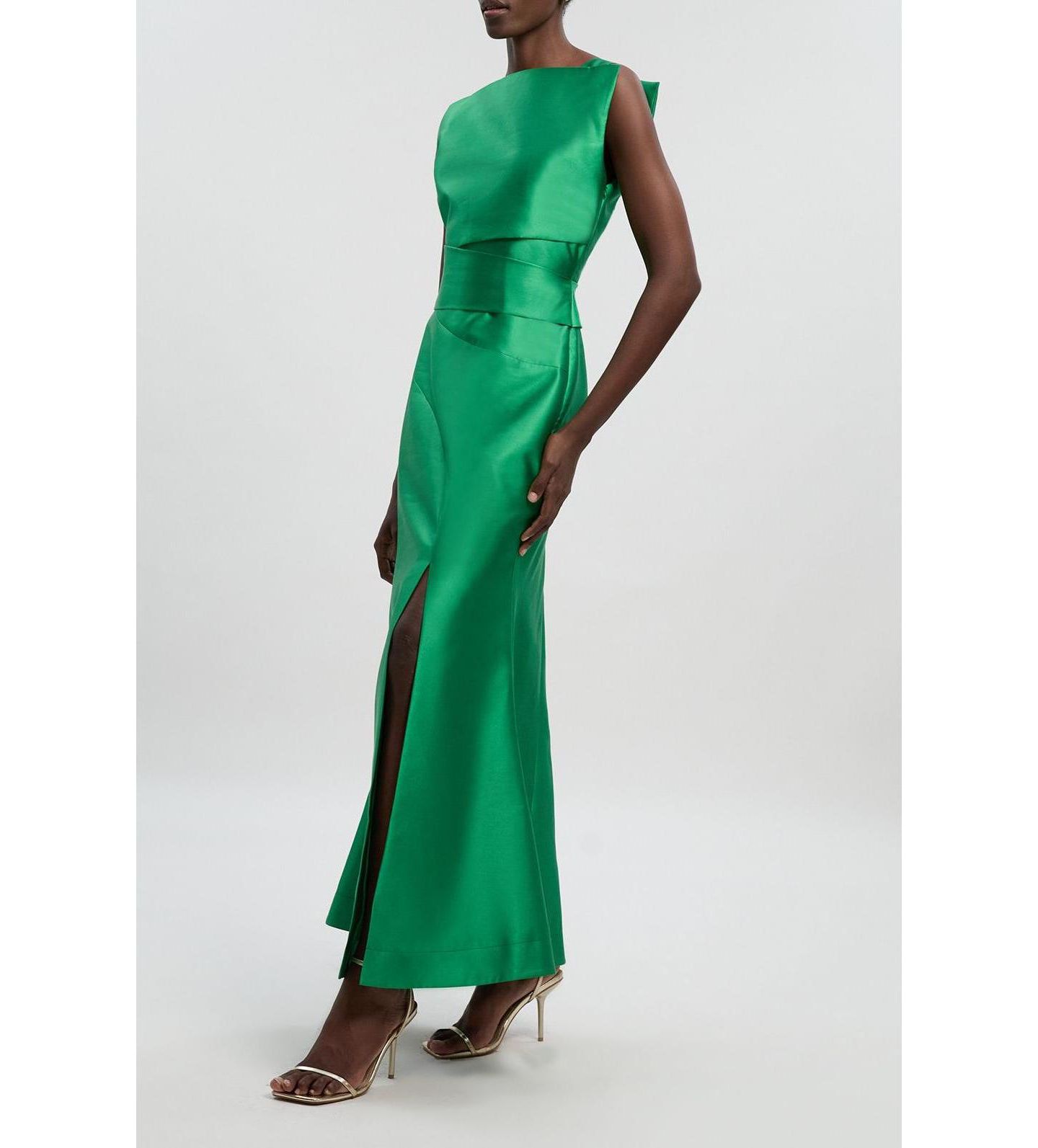 Женское платье Karen Millen Satin Twill Draped Maxi, цвет: Зелёный — фото 5