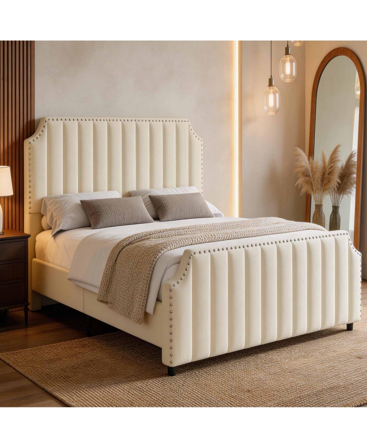 Homfan Upholstered Bed Frame with Headboard and Footboard