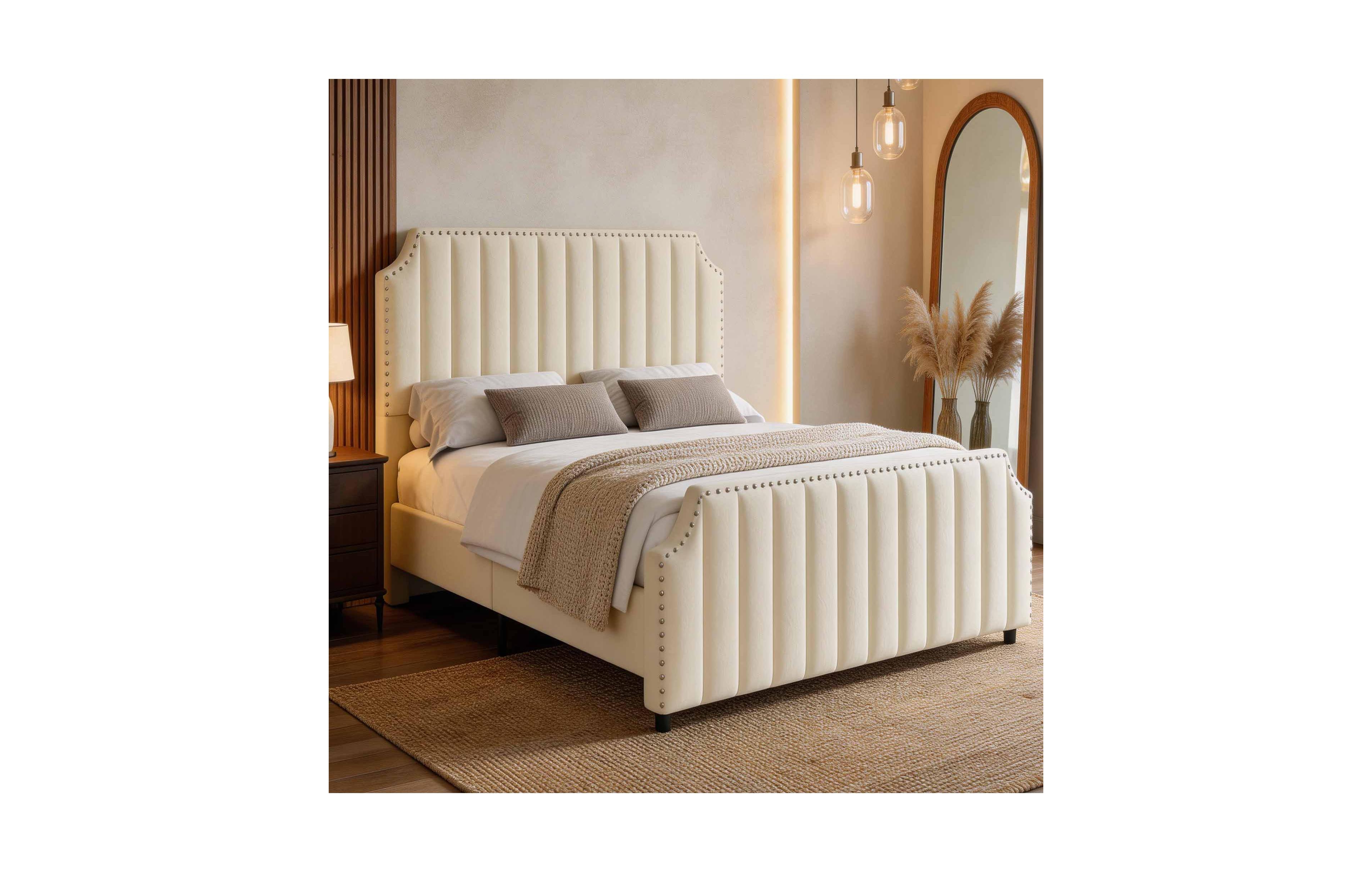 Homfan Upholstered Bed Frame with Headboard and Footboard