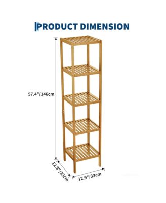 5-Tier Bamboo Shelf Narrow Bathroom Shelf with Slatted Shelves Wood Plant Stand Standing Towel Rack Corner Rack
