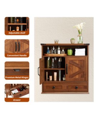 Farmhouse Wall Cabinet with Barn Doors and Adjustable Shelf, 25 in Wide Bathroom Storage Organizer for Bath, Laundry and Entryway