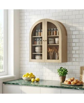 Arched Bathroom Wall Cabinet with Glass Doors and Adjustable Shelves, Wood Over Toilet Storage Organizer for Bathroom and Laundry Room